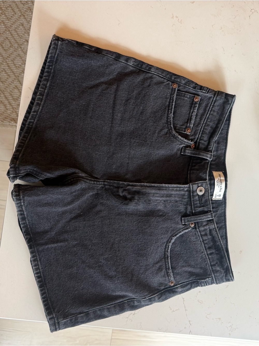 Classic High-Rise Black Denim Womenโs Shorts abercrombie dad short